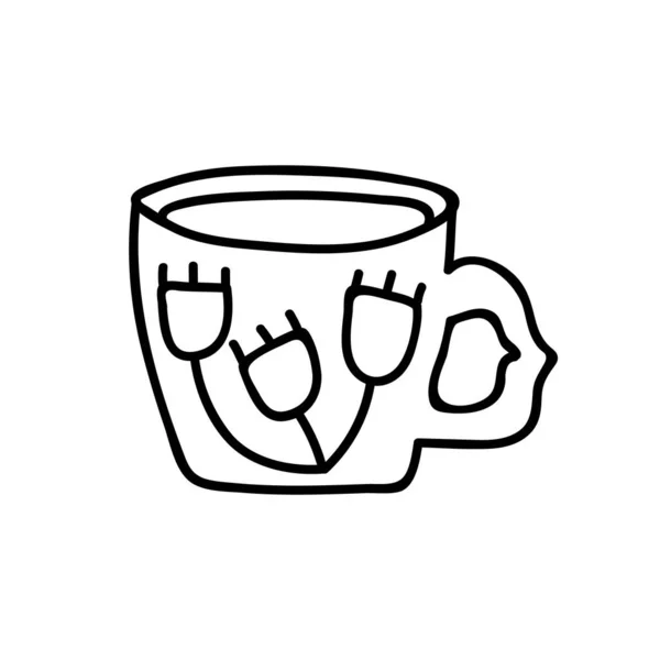 Одноручная Чашка Кофе Капучино Шоколад Какао Американо Чай Дудл Векторная — стоковый вектор