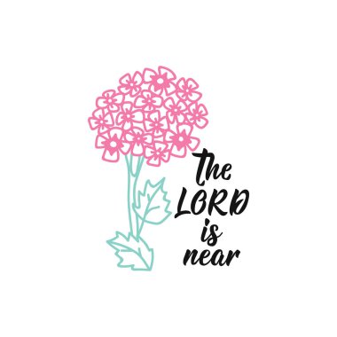 Tanrı yakınımızda. Mektup. İlham verici ve İncil 'den bir alıntı. Parmak izi torbaları, tişörtler, posterler, kartlar için kullanılabilir. Mürekkep illüstrasyonu