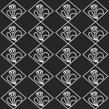 Laleli kusursuz monokrom deseni. Tekstil, duvar kâğıdı, kapak, yüzey baskısı. Retro stil. Moda kumaşı için.