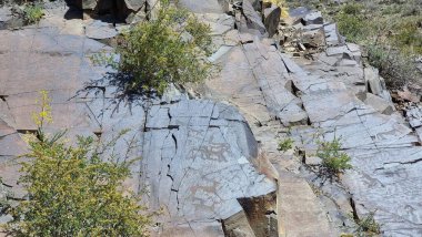 Taşların dokusu. Petroglifli taşlar..