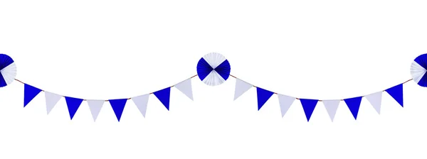 Üçgen kağıtları ipe asılı. Beyaz arka plan üzerinde.