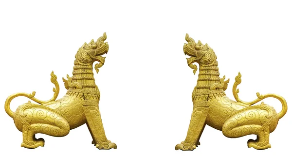 Old golden singha statue on the white background. — Stock Photo, Image