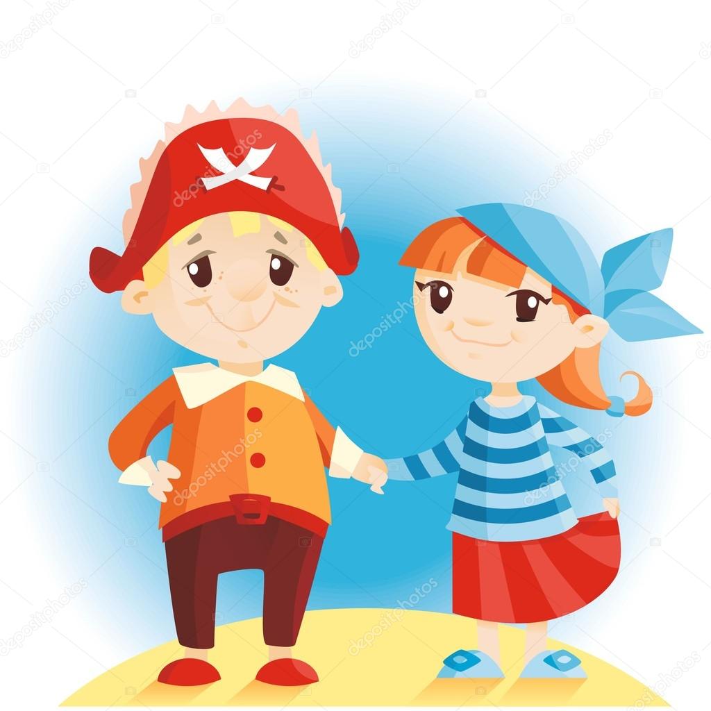 boy and girl in pirate costumes