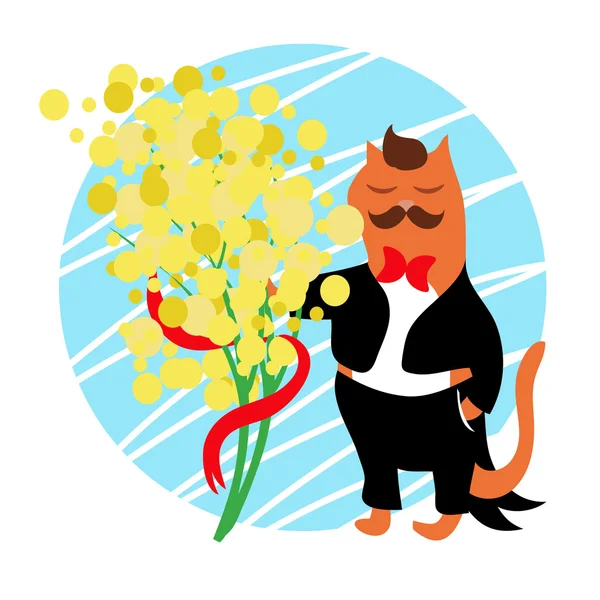 Kat met bloemen voor de vakantie — Stockvector