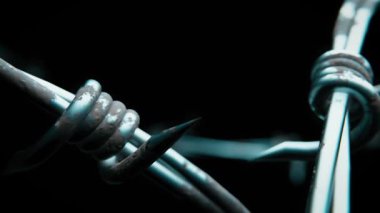 Dikenli Tel 'in Aşırı Yakın Çekim Makro Çekimi, Cezaevi ve Tehlike Konsepti