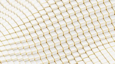 Soyut 3D beyaz ve altın küplü dalga arkaplanı. 3d oluşturma