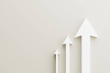 Büyüyen Üç Beyaz Ok Başarı Konsepti Kopyalama Uzayı. 3d oluşturma