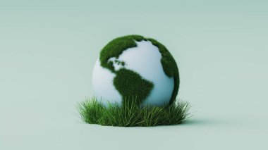 Yeşil Çimen Gezegeni Dünya Ekolojisi Kopya Uzayı. 3d oluşturma