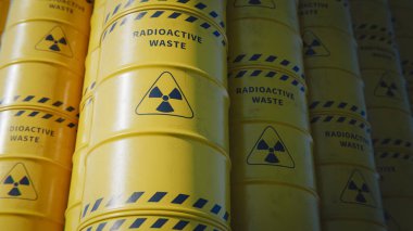 Depoda radyoaktif atık varilleri var. 3d oluşturma