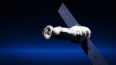 Dünya 'nın yörüngesindeki Uydu Gezegeni Uzay İletişim Teknolojisi. 3d oluşturma