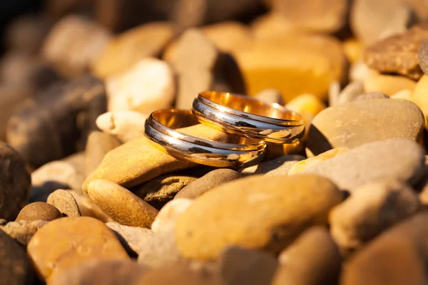 Boda anillos de oro en las rocas — Foto de Stock