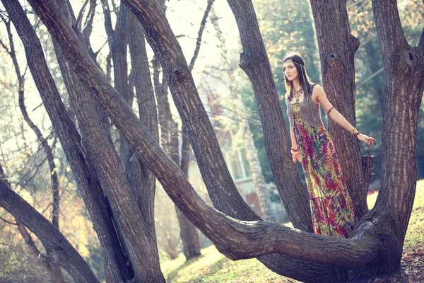 Hippie Ragazza e albero — Foto Stock