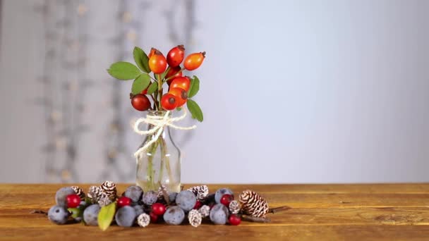 Let Your Xmas Merry Berry Blinking Lights Cheerful Atmosphere Holly — Stock Video