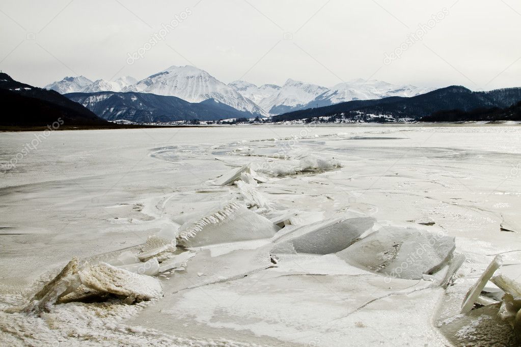 Frozen lake in Italy