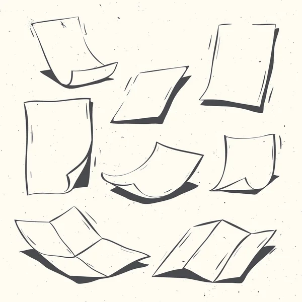 Set di fogli di carta arricciata bianchi disegnati a mano. Fogli di carta piegati bianchi disegnati a mano . — Vettoriale Stock