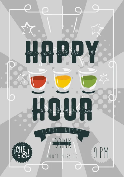 Happy Hour kavramı Poster şablonu. Vektör görüntü.