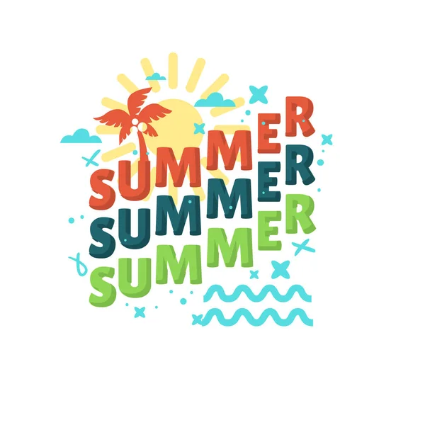 Verano verano temática ilustración diseño tipográfico sobre un fondo blanco. Ilustración De Stock