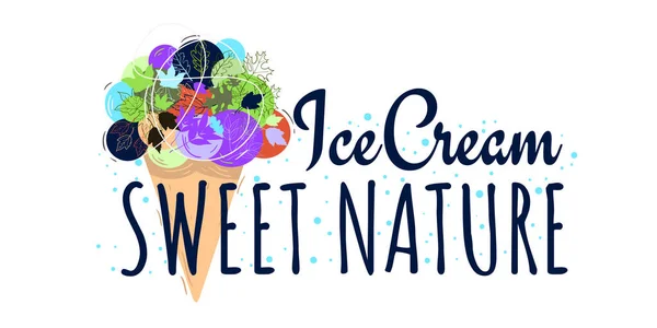 Sweet Nature Ice Cream Idée conceptuelle Floral Design abstrait avec des feuilles de plantes sur un fond blanc Graphismes Vectoriels