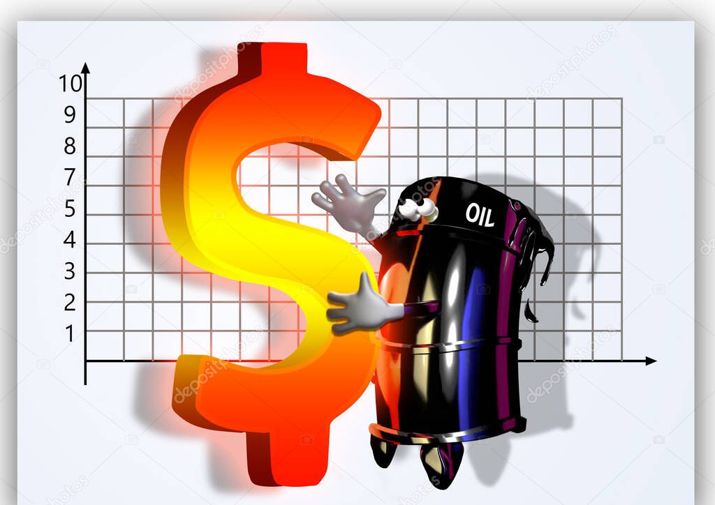 The price of petroleum products is pegged to the dollar. Concept, 3d illustration