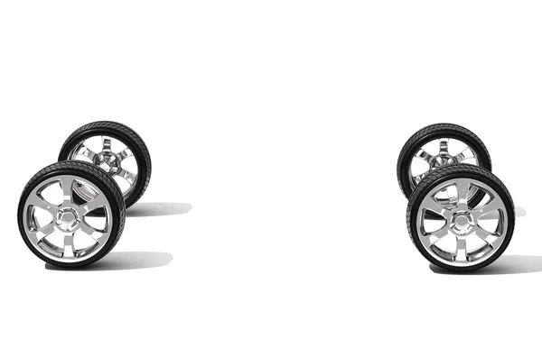 Roues de voiture sur fond blanc illustration 3d — Photo