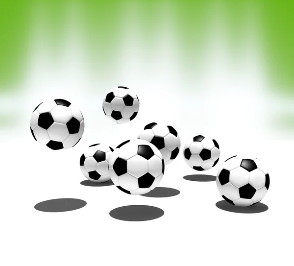 Soccer balls with green background - 3d illustration — Stock Photo, Image