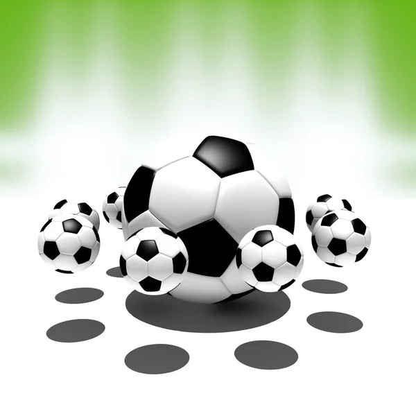Soccer balls with green background - 3d illustration — Stock Photo, Image