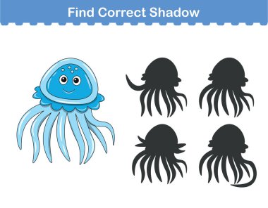 Komik çizgi film hayvanları. Doğru gölgeyi bul. Çocuk Eğitim Oyunları. Çizgi film vektör illüstrasyonu