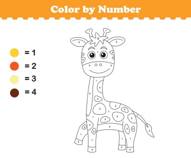 Rakamlara göre renk. Çocuklar için boyama sayfası. Sevimli hayvanlarla boyama. Vektör illüstrasyonu