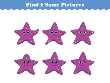 Komik çizgi film hayvanları. Aynı iki resmi bul. Çocuklar için eğitici bir oyun. Çizgi film vektör illüstrasyonu