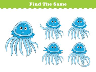 Komik çizgi film hayvanları. Aynı fotoğrafları bul. Çocuklar için eğitici bir oyun. Çizgi film vektör illüstrasyonu