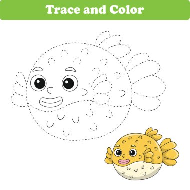 El yazısı pratiği. İzleme çizgileri ve çocuklar için renkli hayvanlar. Vektör İllüstrasyonu