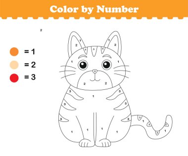 Rakamlara göre renk. Çocuklar için boyama sayfası. Sevimli hayvanlarla boyama. Vektör illüstrasyonu