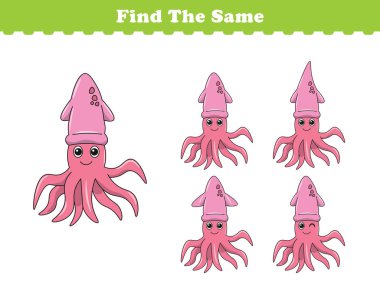 Komik çizgi film hayvanları. Aynı fotoğrafları bul. Çocuklar için eğitici bir oyun. Çizgi film vektör illüstrasyonu