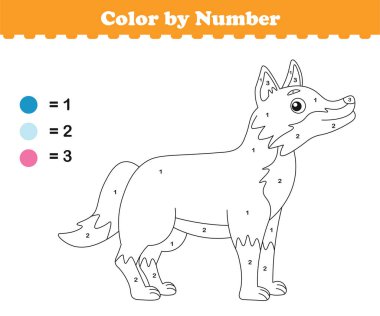 Rakamlara göre renk. Çocuklar için boyama sayfası. Sevimli hayvanlarla boyama. Vektör illüstrasyonu