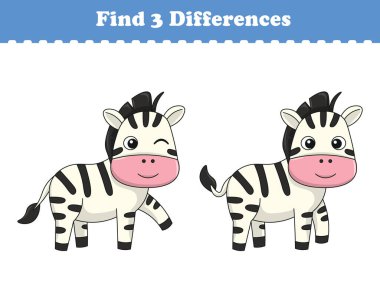 Çocuklar için eğitim oyunu iki hayvan çizgi filmi arasında üç fark buluyor. Vektör illüstrasyonu