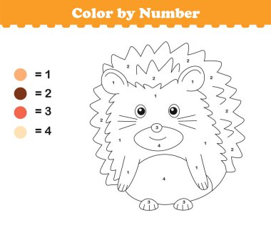 Rakamlara göre renk. Çocuklar için boyama sayfası. Sevimli hayvanlarla boyama. Vektör illüstrasyonu