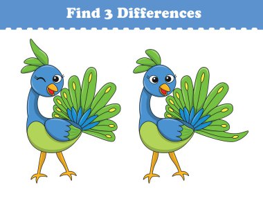 Çocuklar için eğitim oyunu iki hayvan çizgi filmi arasında üç fark buluyor. Vektör illüstrasyonu