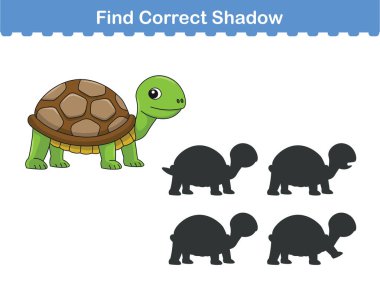 Komik çizgi film hayvanları. Doğru gölgeyi bul. Çocuk Eğitim Oyunları. Çizgi film vektör illüstrasyonu