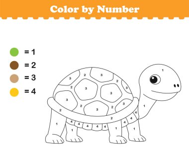 Rakamlara göre renk. Çocuklar için boyama sayfası. Sevimli hayvanlarla boyama. Vektör illüstrasyonu