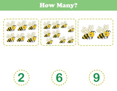 Anaokulu çocukları için vahşi hayvan oyunu sayıyorum. Hayvanları sayıyorum. Basılabilir. Vektör İllüstrasyonu