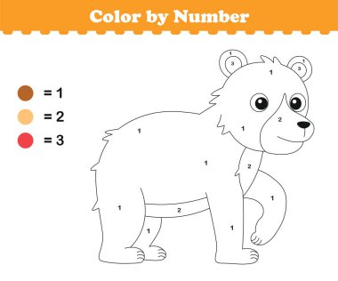 Rakamlara göre renk. Çocuklar için boyama sayfası. Sevimli hayvanlarla boyama. Vektör illüstrasyonu