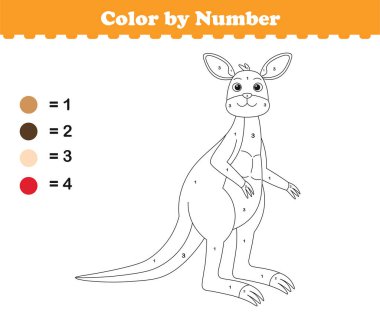 Rakamlara göre renk. Çocuklar için boyama sayfası. Sevimli hayvanlarla boyama. Vektör illüstrasyonu