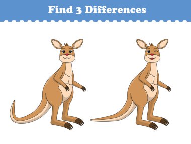 Çocuklar için eğitim oyunu iki hayvan çizgi filmi arasında üç fark buluyor. Vektör illüstrasyonu