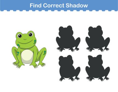 Komik çizgi film hayvanları. Doğru gölgeyi bul. Çocuk Eğitim Oyunları. Çizgi film vektör illüstrasyonu