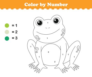 Rakamlara göre renk. Çocuklar için boyama sayfası. Sevimli hayvanlarla boyama. Vektör illüstrasyonu