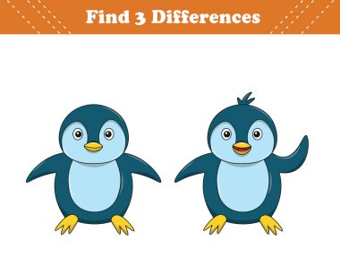 Çocuklar için eğitim oyunu iki hayvan çizgi filmi arasında üç fark buluyor. Vektör illüstrasyonu