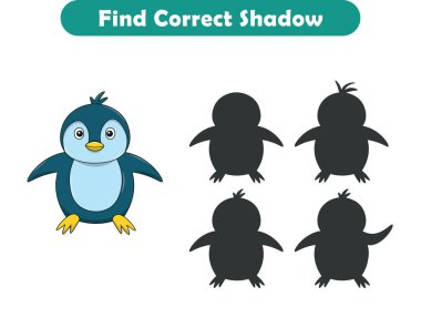 Komik çizgi film hayvanları. Doğru gölgeyi bul. Çocuk Eğitim Oyunları. Çizgi film vektör illüstrasyonu