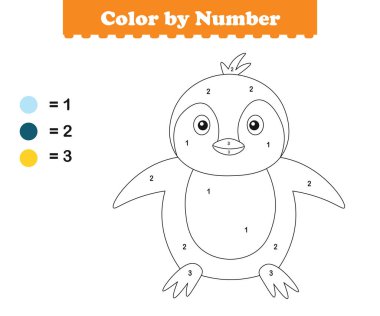 Rakamlara göre renk. Çocuklar için boyama sayfası. Sevimli hayvanlarla boyama. Vektör illüstrasyonu