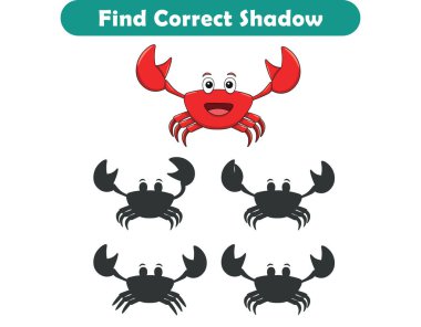 Komik çizgi film hayvanları. Doğru gölgeyi bul. Çocuk Eğitim Oyunları. Çizgi film vektör illüstrasyonu