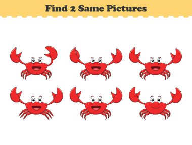 Komik çizgi film hayvanları. Aynı iki resmi bul. Çocuklar için eğitici bir oyun. Çizgi film vektör illüstrasyonu